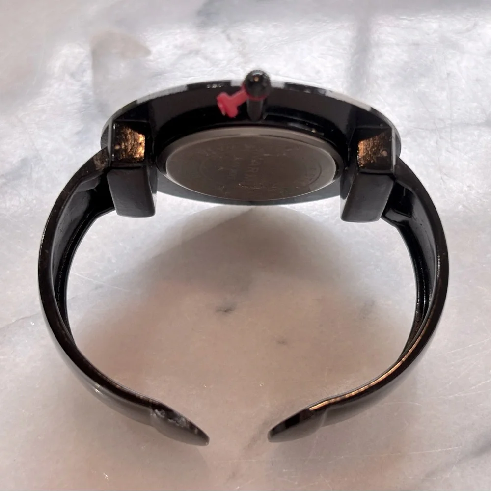 Narmi Cuff Bracelet‎ Black and White Striped Watch with Crystal Accents